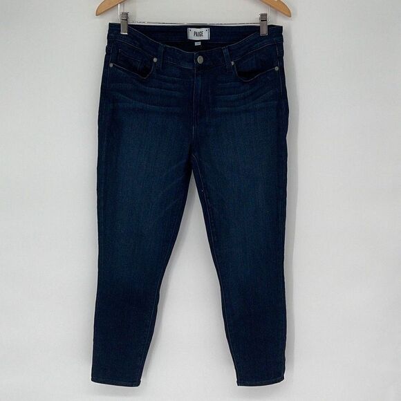 Paige Womens Verdugo Crop Midlake Skinny Denim Jeans Dark Wash Size 31 - Picture 1 of 10